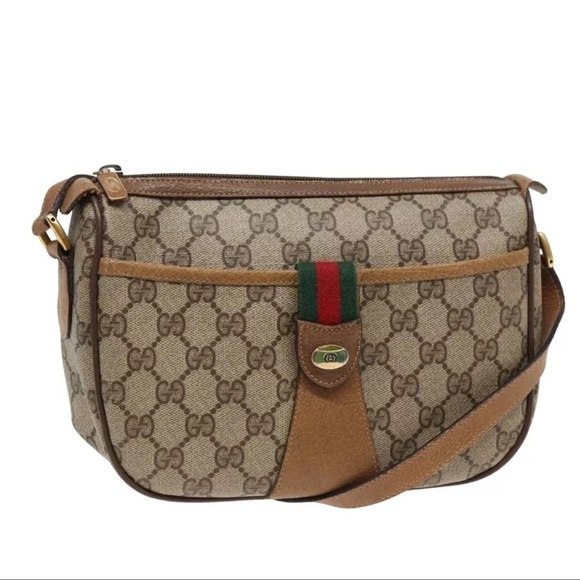 Gucci Handbags - GUCCI GG Supreme Web Sherry Line Shoulder Bag PVC Beige Red 89 01 032 Auth 83419
